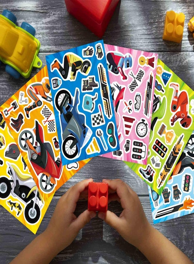DUJAA 24 Sheets Make Your Own Motorcycle Stickers for Kids Toddler, Motocross Stickers Make a Face Stickers, Dirt Motobike Stickers for Kids Teens Motorcycle Stickers Kids Party Favor Supplies Crafts - Image 2